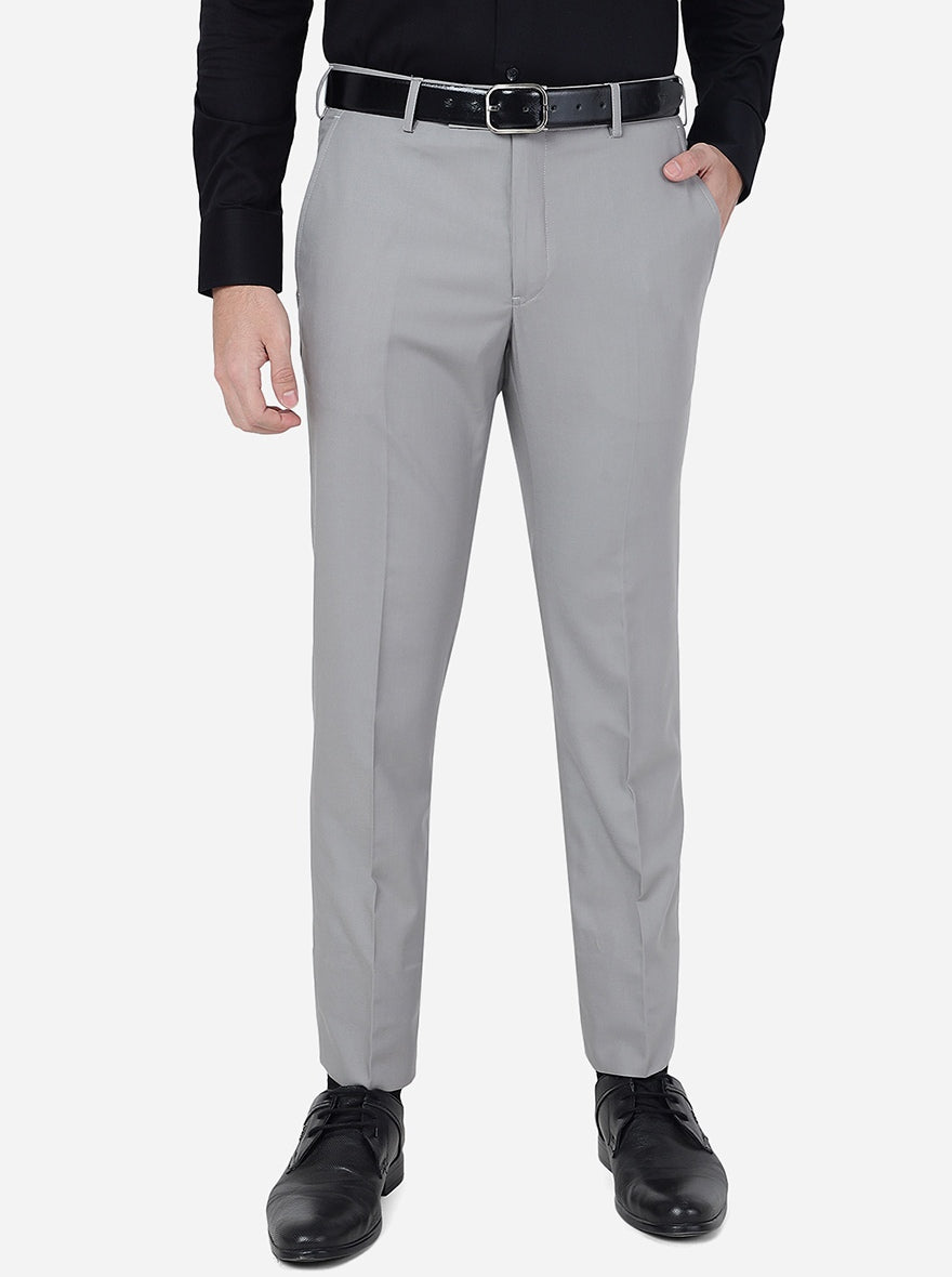 Light Grey Solid Slim Fit Formal Trouser | Greenfibre