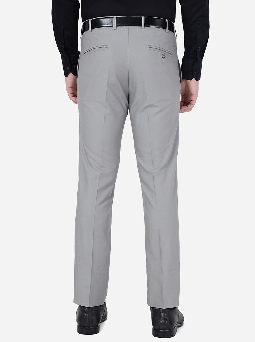 Light Grey Solid Slim Fit Formal Trouser | Greenfibre