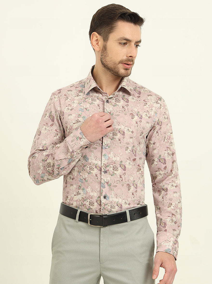 Pink & Brown Printed Slim Fit Party Wear Shirt | Wyre