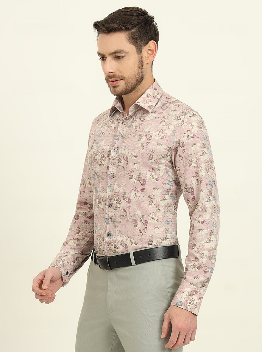 Pink & Brown Printed Slim Fit Party Wear Shirt | Wyre