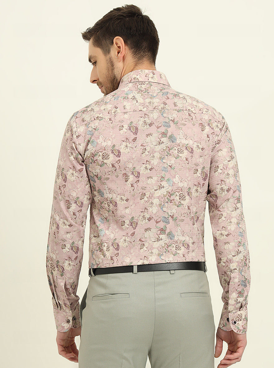 Pink & Brown Printed Slim Fit Party Wear Shirt | Wyre