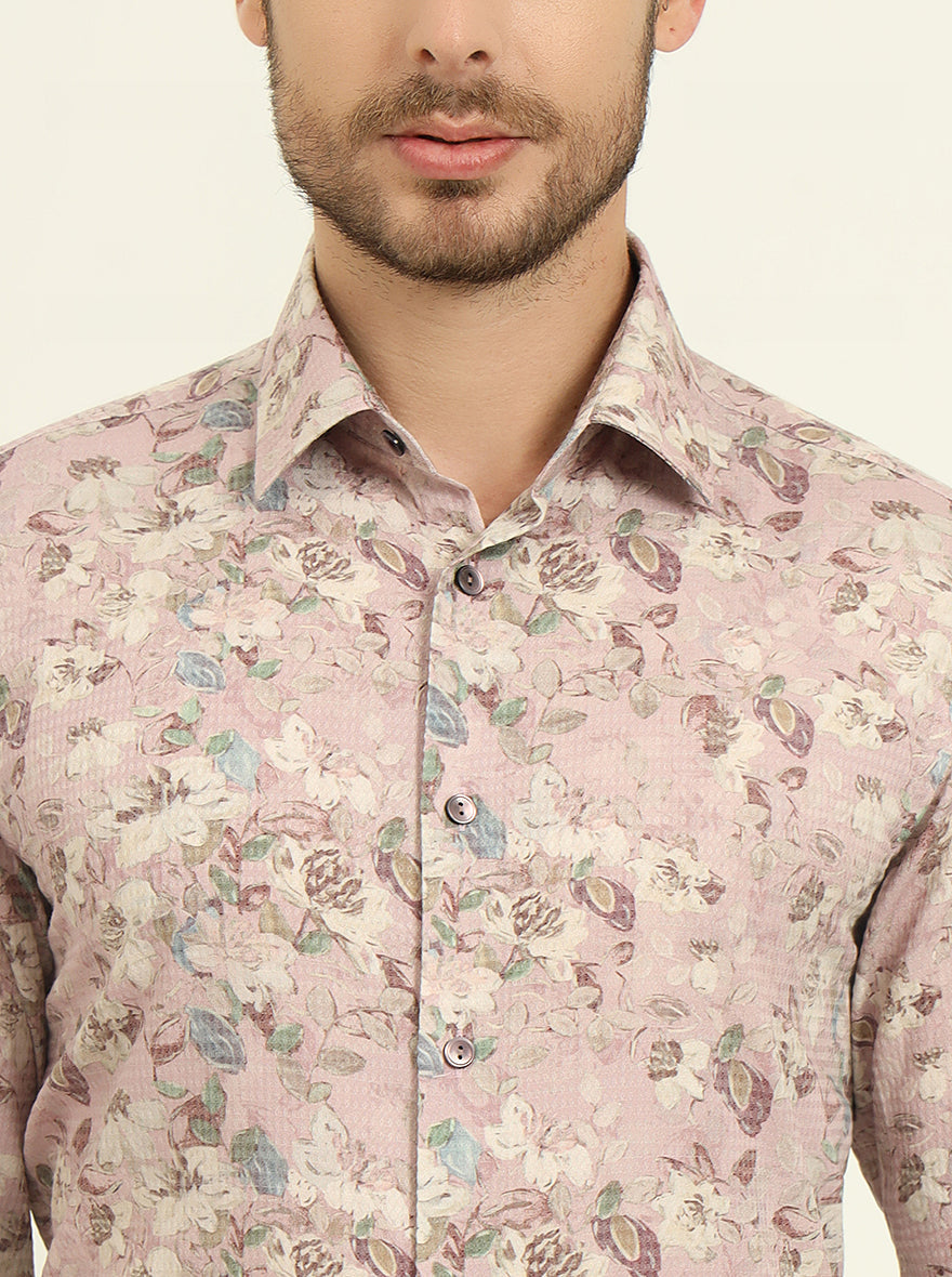 Pink & Brown Printed Slim Fit Party Wear Shirt | Wyre