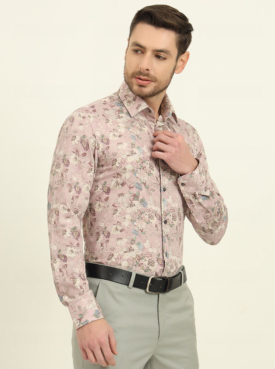 Pink & Brown Printed Slim Fit Party Wear Shirt | Wyre