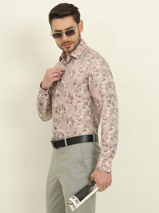 Pink & Brown Printed Slim Fit Party Wear Shirt | Wyre