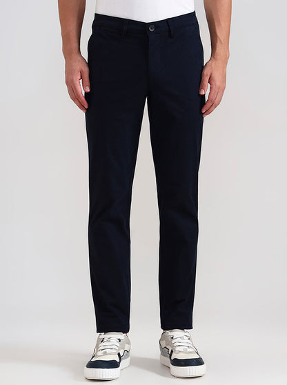 Navy Blue Solid Neo Fit Casual Trouser | Greenfibre