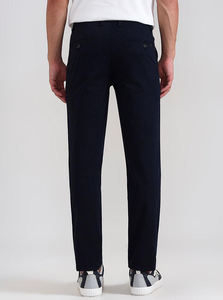 Navy Blue Solid Neo Fit Casual Trouser | Greenfibre