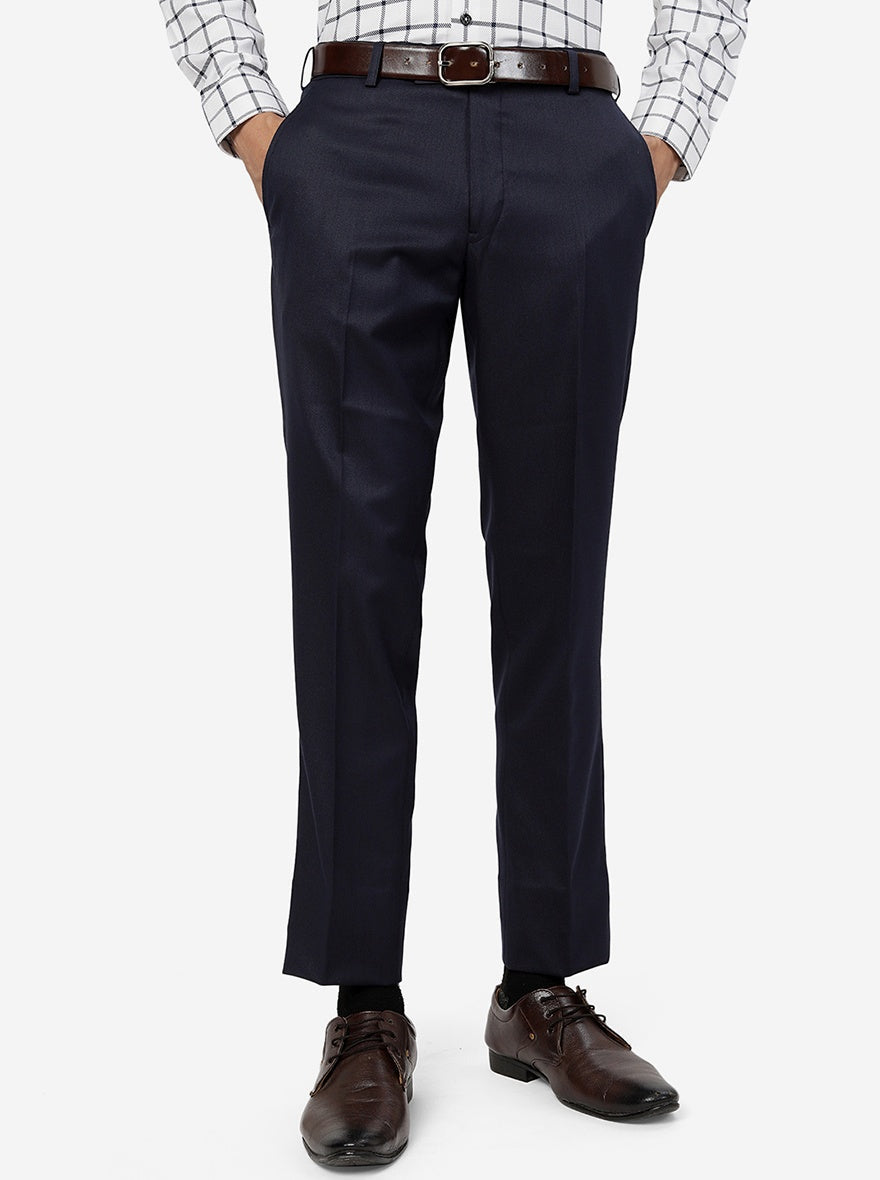 Navy Blue Solid Super Slim Fit Formal Trouser | Greenfibre