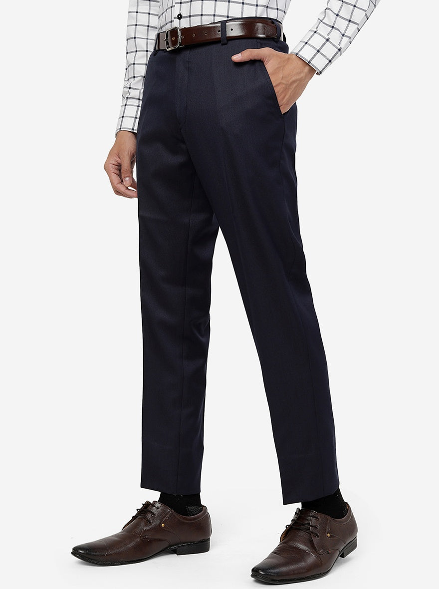 Navy Blue Solid Super Slim Fit Formal Trouser | Greenfibre