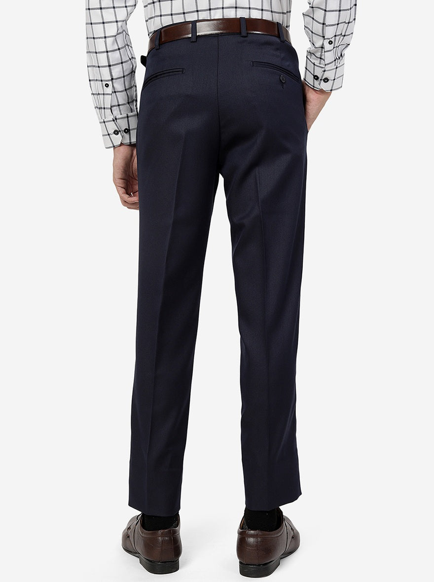 Navy Blue Solid Super Slim Fit Formal Trouser | Greenfibre