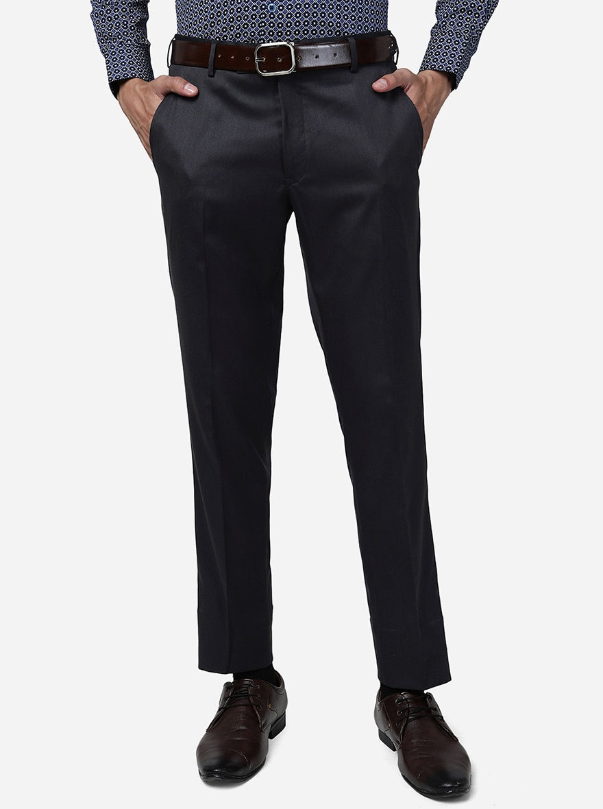 Dark Grey Solid Super Slim fit Formal Trouser | Greenfibre