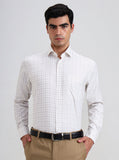 White & Fawn Checked Regular Fit Formal Shirt | Greenfibre