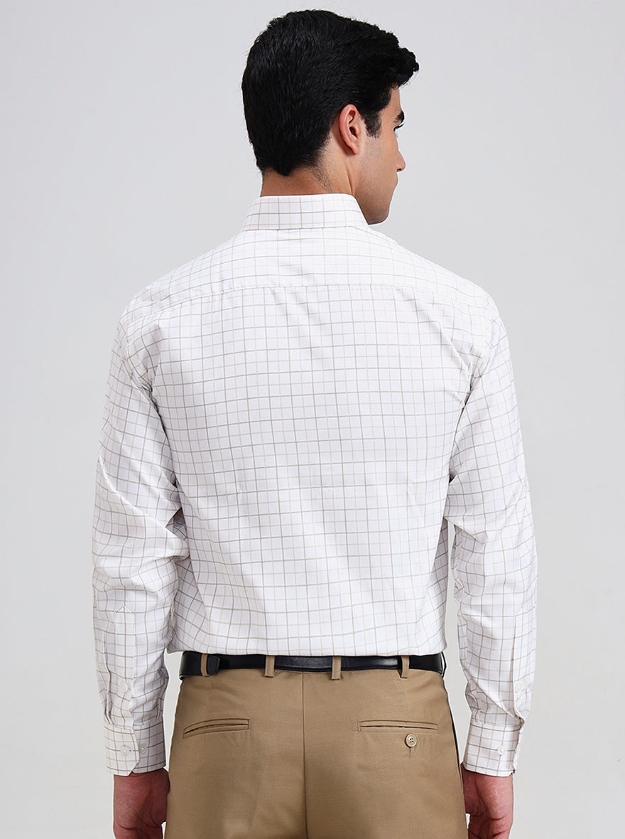 White & Fawn Checked Regular Fit Formal Shirt | Greenfibre
