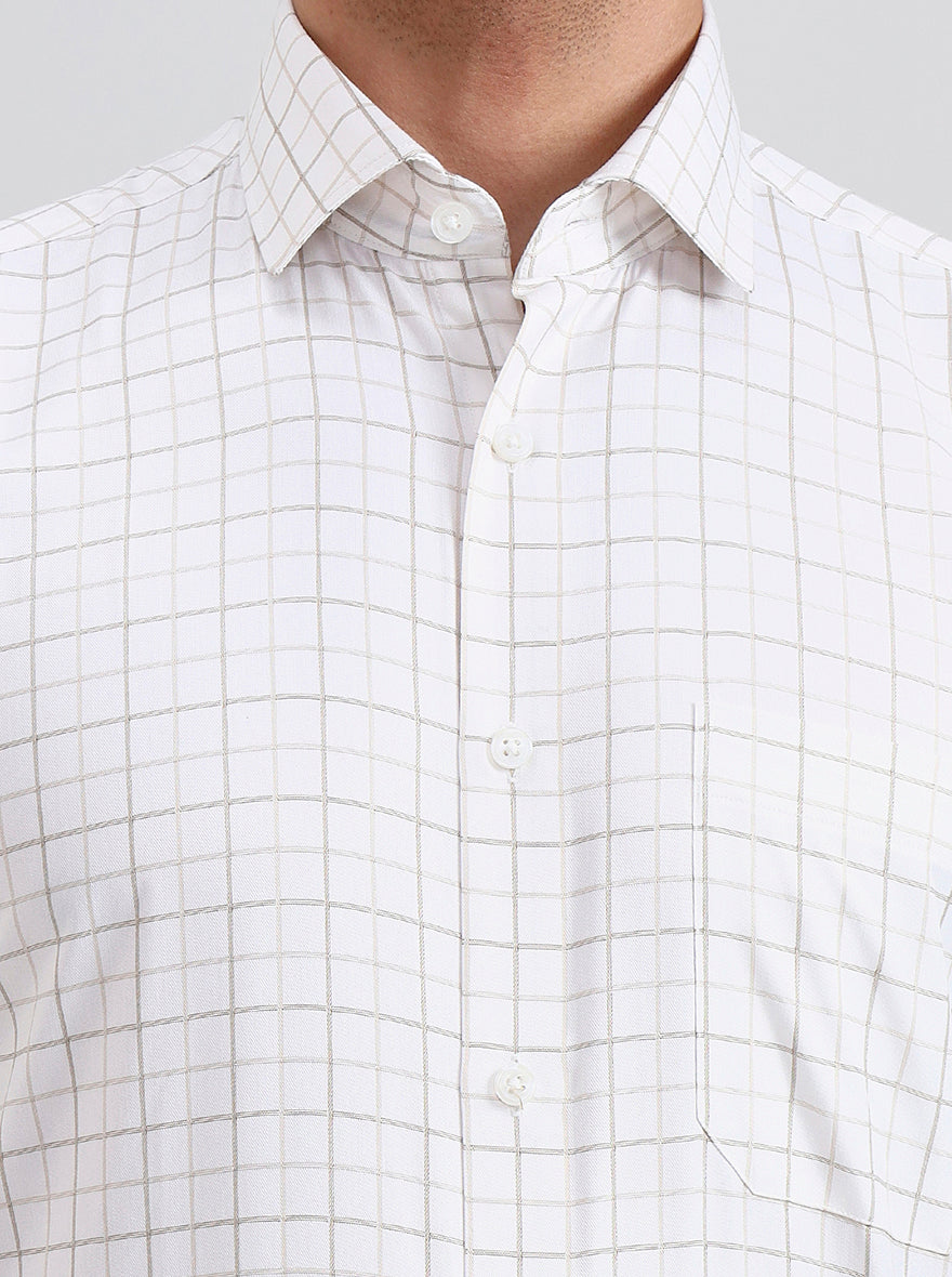 White & Fawn Checked Regular Fit Formal Shirt | Greenfibre