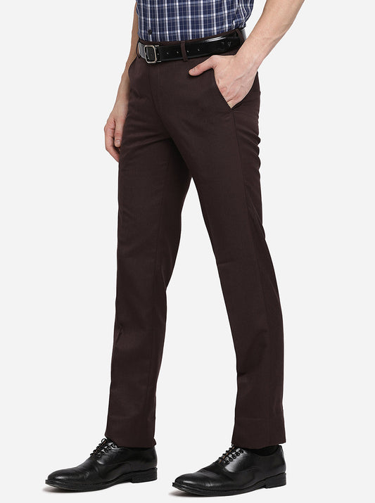 Dark Brown Solid Slim Fit Formal Trouser | Greenfibre