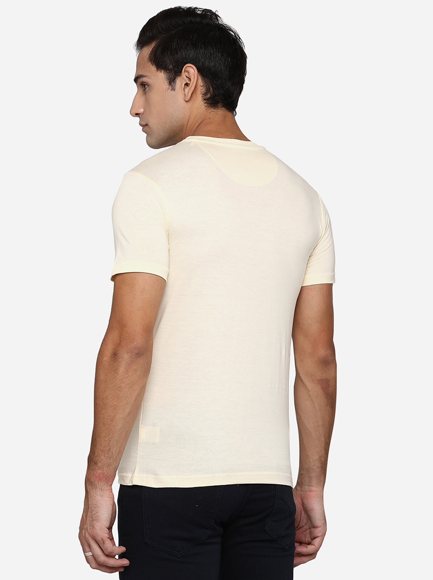 Cream Printed Slim Fit T-Shirt | Greenfibre