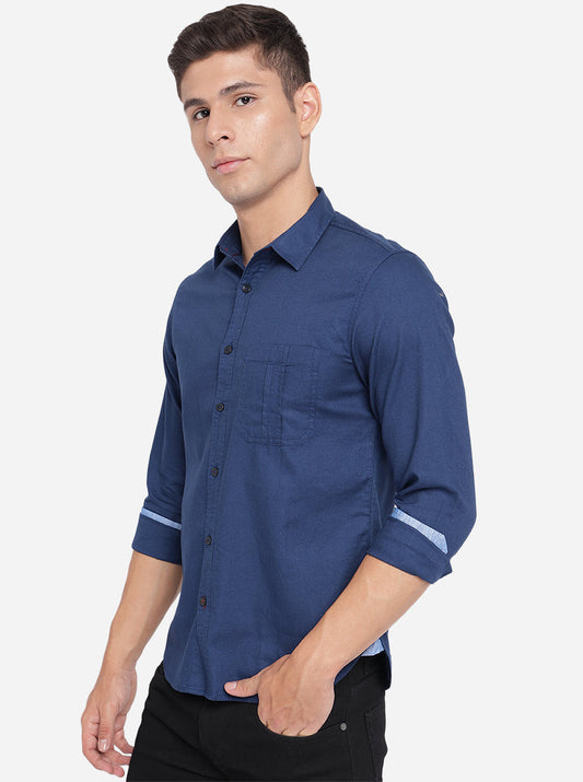 Estate Blue Solid Slim Fit Semi Casual Shirt | Greenfibre