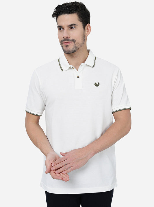White Solid Slim Fit Polo T-Shirt | Greenfibre