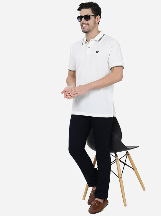 White Solid Slim Fit Polo T-Shirt | Greenfibre