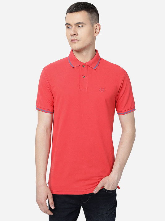 Red Solid Slim Fit Polo T-Shirt | Greenfibre