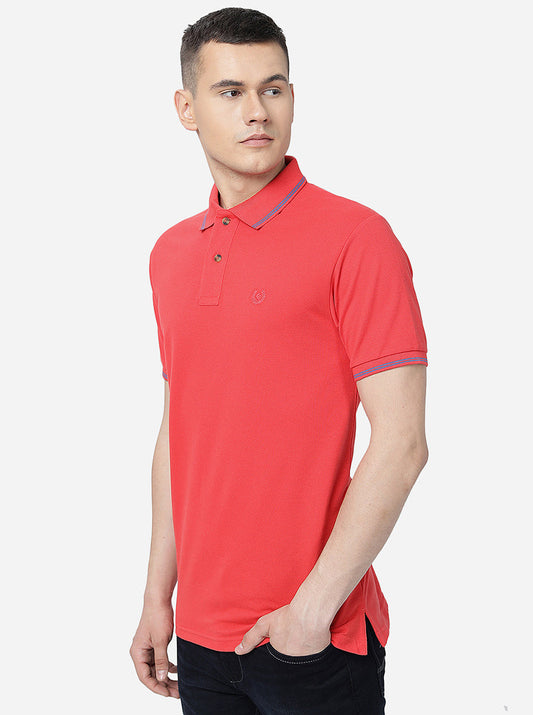 Red Solid Slim Fit Polo T-Shirt | Greenfibre