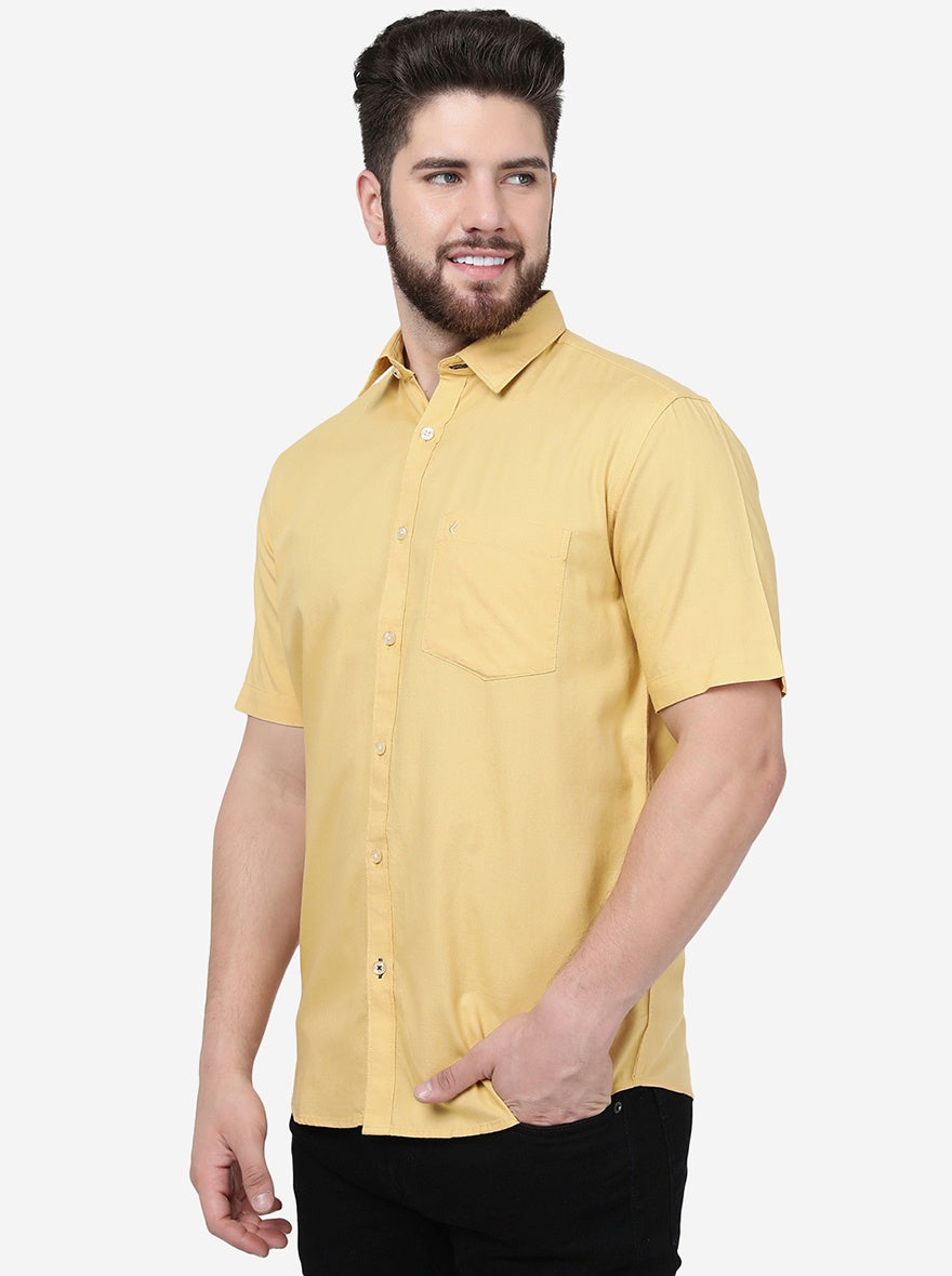 Pineapple Yellow Solid Smart Fit Semi Casual Shirt | Greenfibre