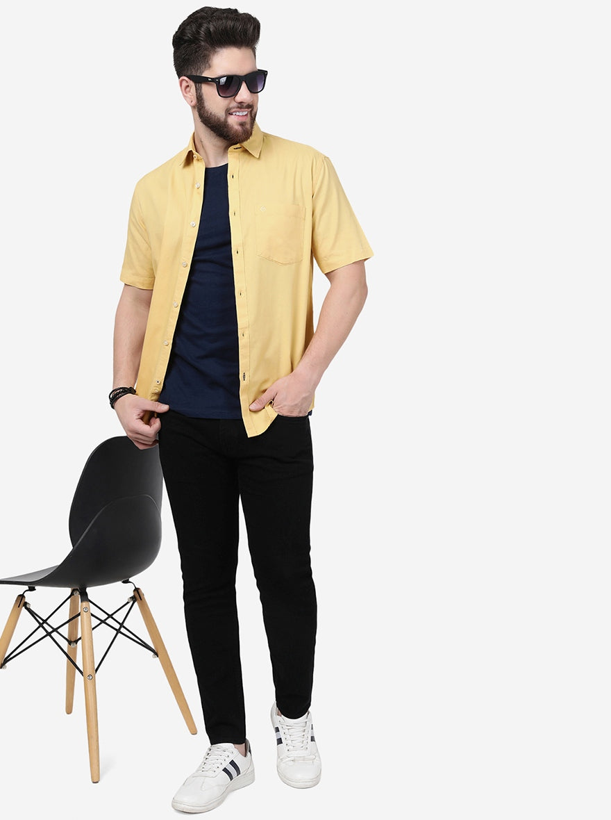 Pineapple Yellow Solid Smart Fit Semi Casual Shirt | Greenfibre