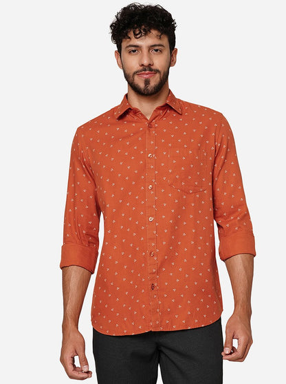 Orange Printed Smart Fit Semi Casual Shirt | Greenfibre