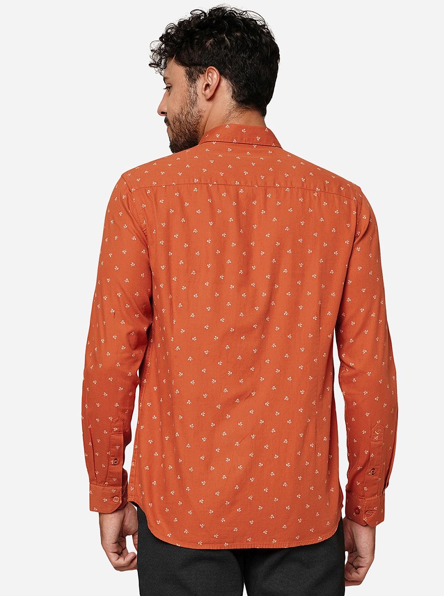 Orange Printed Smart Fit Semi Casual Shirt | Greenfibre