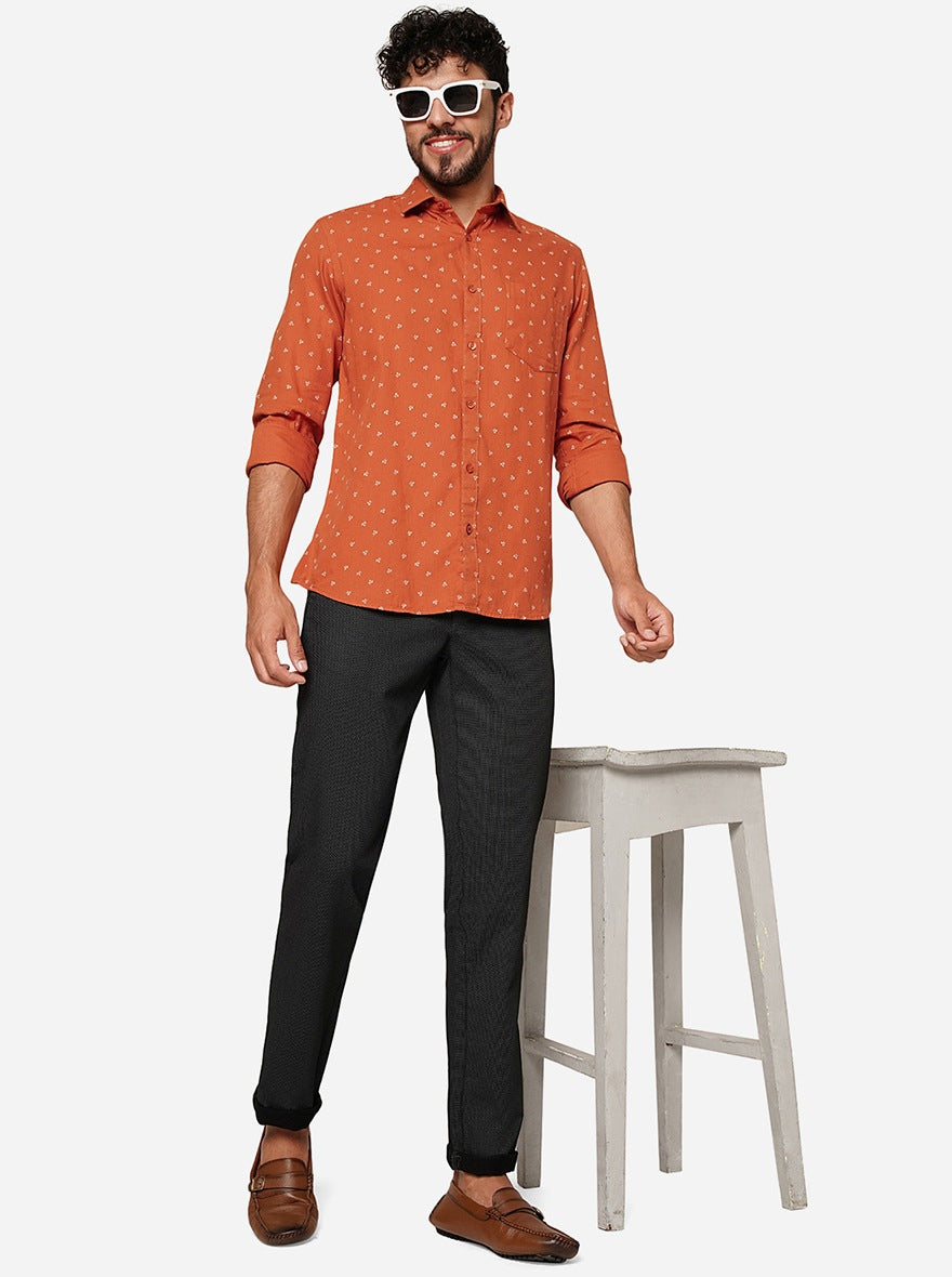 Orange Printed Smart Fit Semi Casual Shirt | Greenfibre