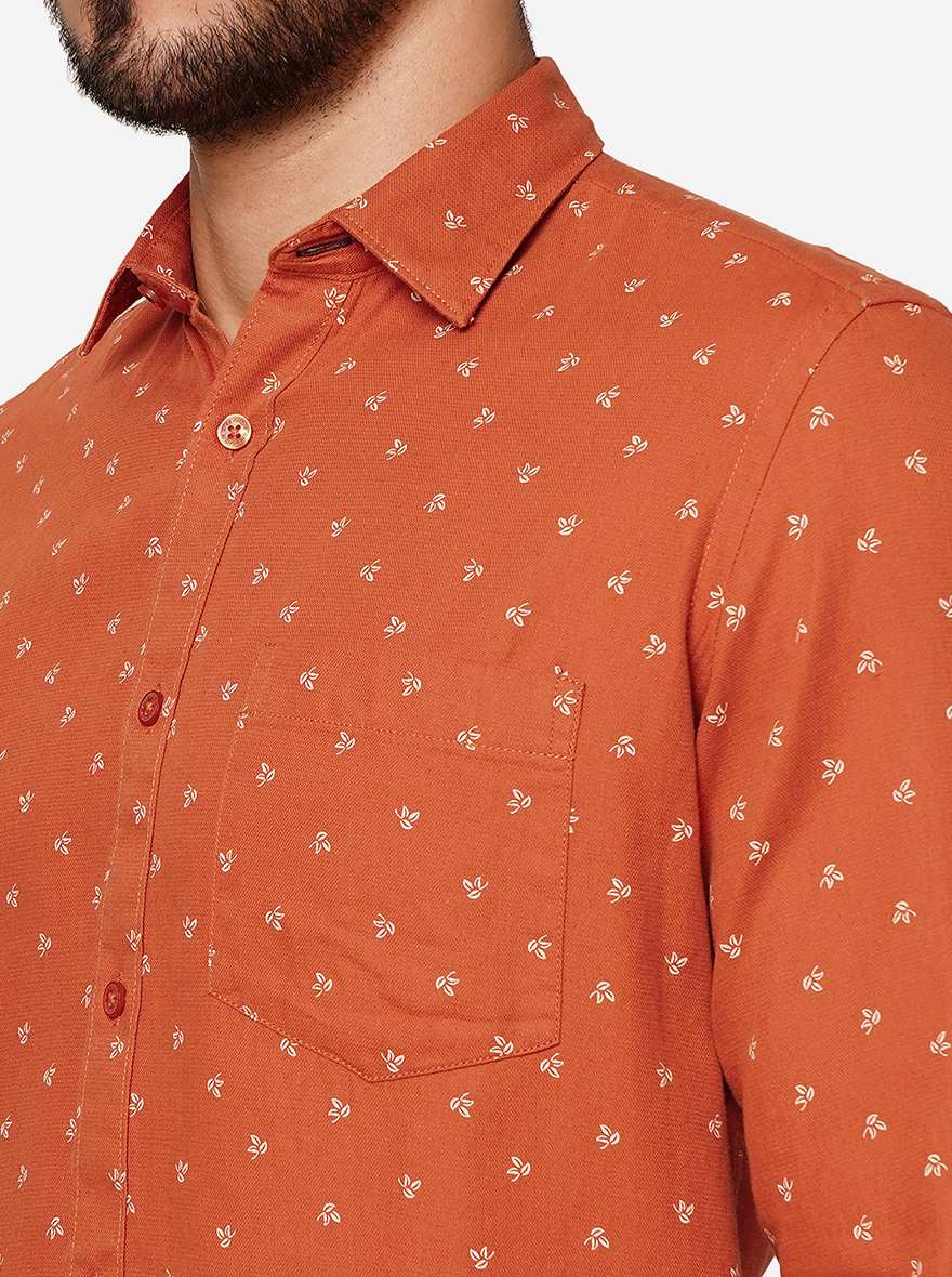 Orange Printed Smart Fit Semi Casual Shirt | Greenfibre