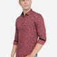 Oxblood Red Printed Slim Fit Semi Casual Shirt | Greenfibre