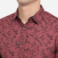 Oxblood Red Printed Slim Fit Semi Casual Shirt | Greenfibre