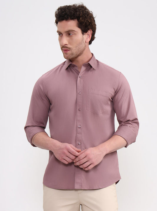 Peach Solid Smart Fit Semi Casual Shirt | Greenfibre