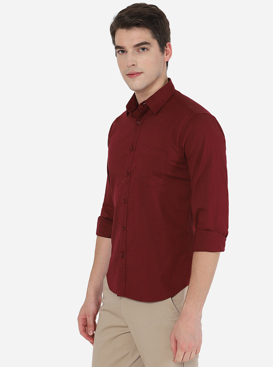 Maroon Solid Slim Fit Semi Casual Shirt | Greenfibre