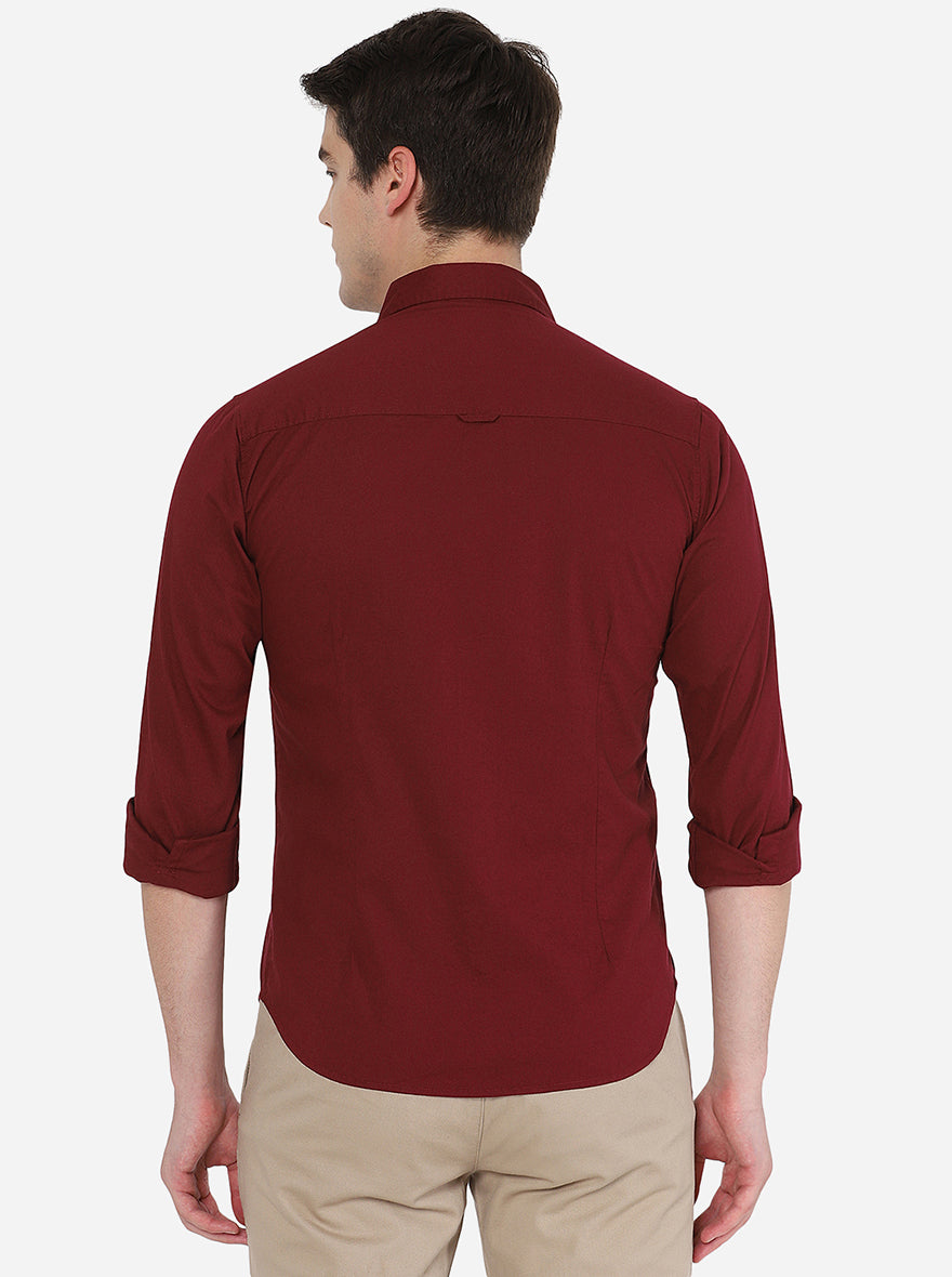 Maroon Solid Slim Fit Semi Casual Shirt | Greenfibre