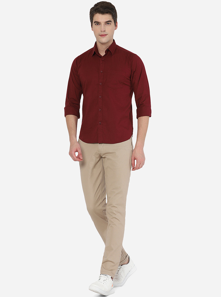 Maroon Solid Slim Fit Semi Casual Shirt | Greenfibre