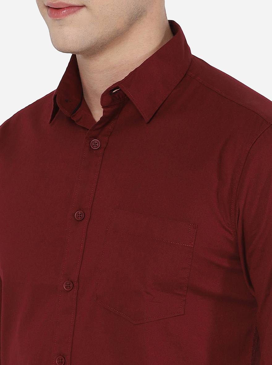 Maroon Solid Slim Fit Semi Casual Shirt | Greenfibre