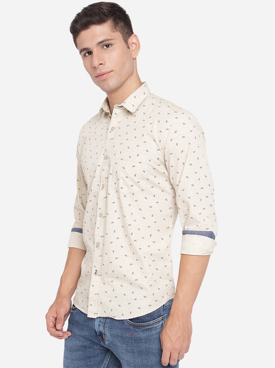 Light Yellow Printed Slim Fit Casual Shirt | Greenfibre