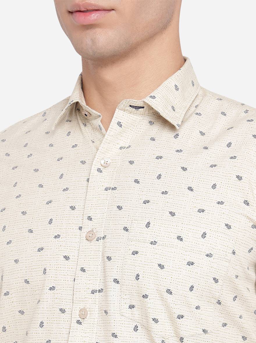 Light Yellow Printed Slim Fit Casual Shirt | Greenfibre