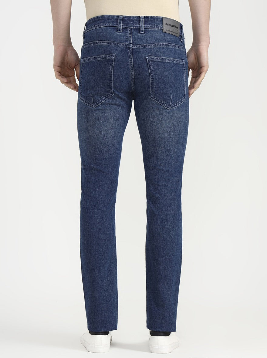 Mid Indigo Blue Solid Narrow Fit Jeans | Greenfibre