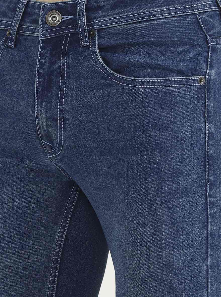 Mid Indigo Blue Solid Narrow Fit Jeans | Greenfibre