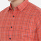 Orange Checked Slim Fit Semi Casual Shirt | Greenfibre