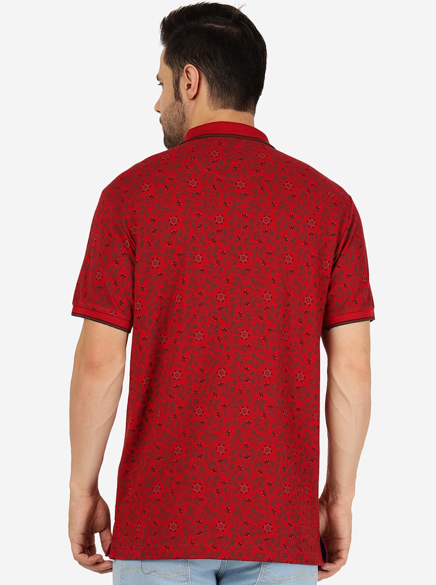 Rio Red Printed Slim Fit Polo T-Shirt | Greenfibre