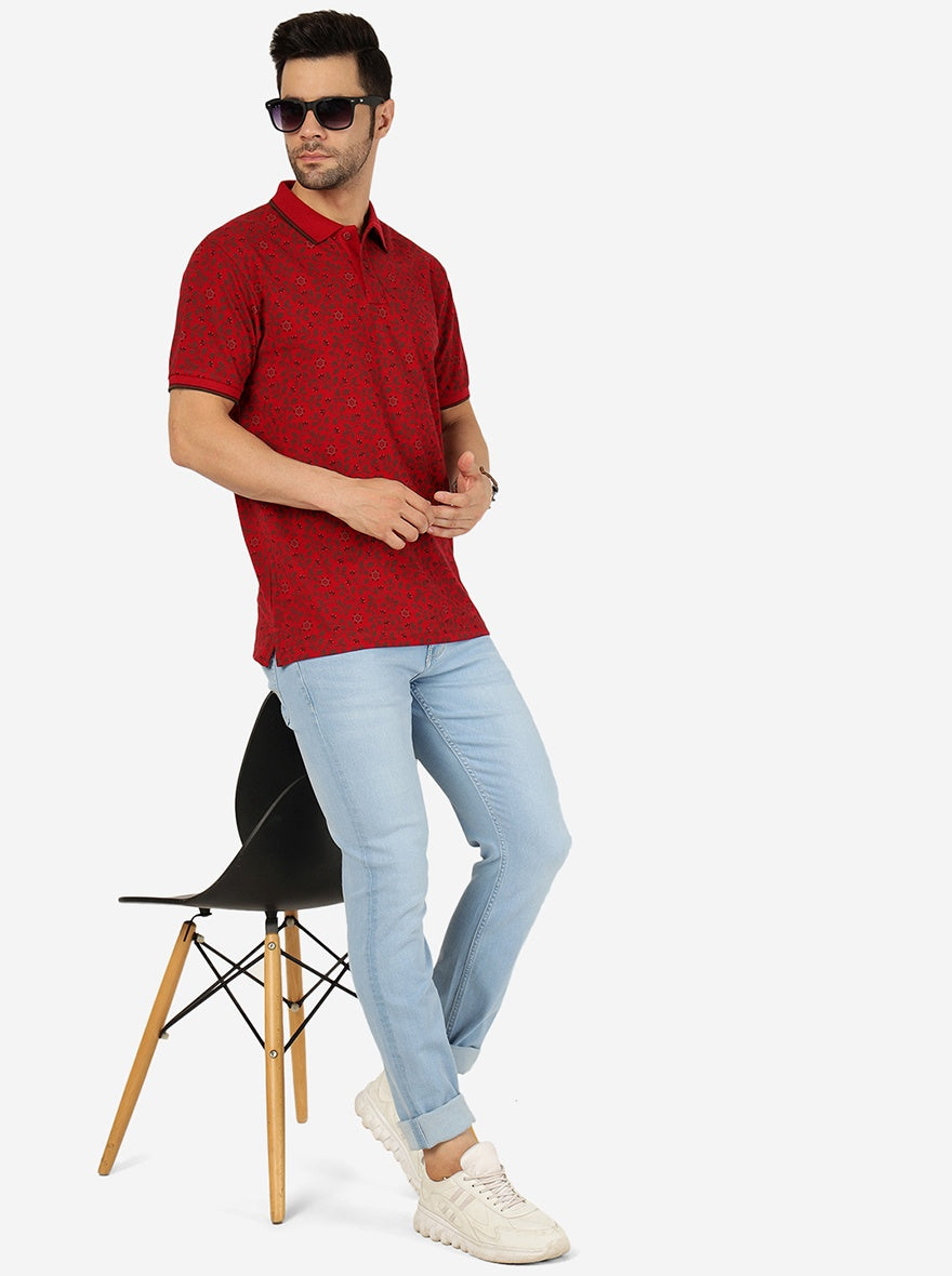 Rio Red Printed Slim Fit Polo T-Shirt | Greenfibre