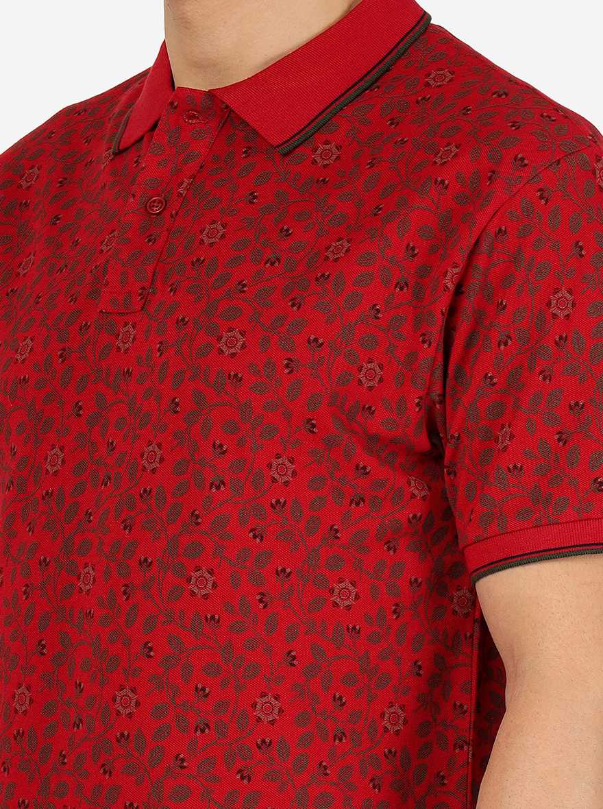 Rio Red Printed Slim Fit Polo T-Shirt | Greenfibre