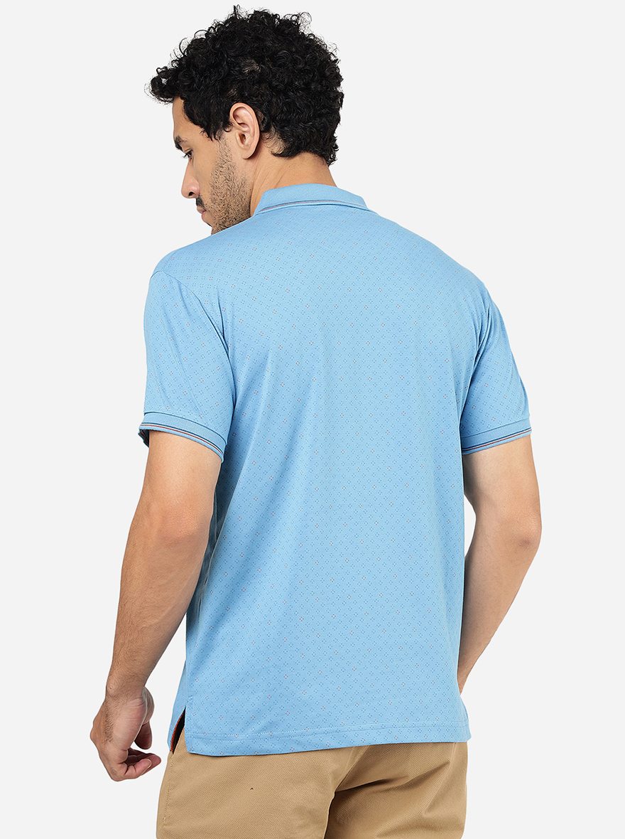 Blue Printed Slim Fit Polo T-Shirt | Greenfibre