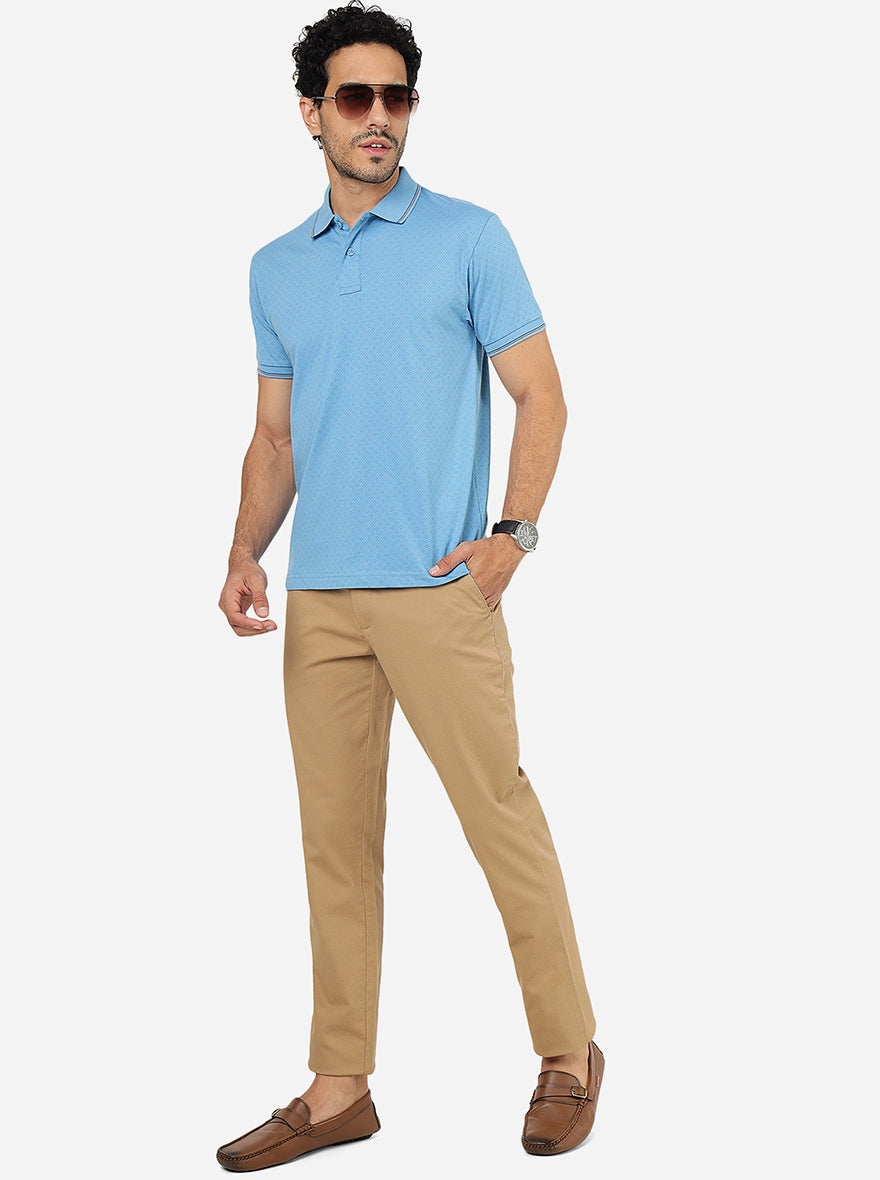 Blue Printed Slim Fit Polo T-Shirt | Greenfibre