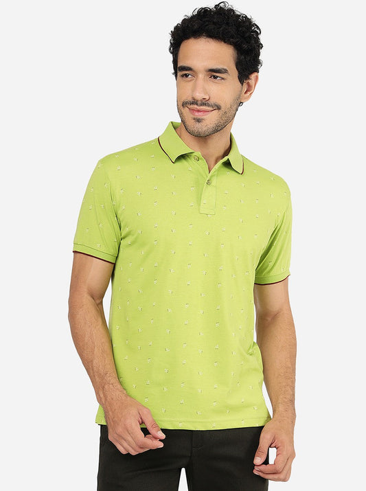 Green Printed Slim Fit Polo T-Shirt | Greenfibre