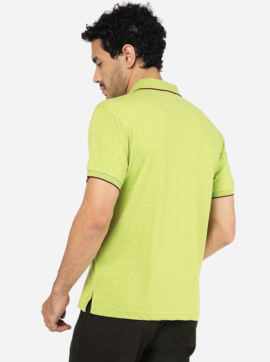 Green Printed Slim Fit Polo T-Shirt | Greenfibre