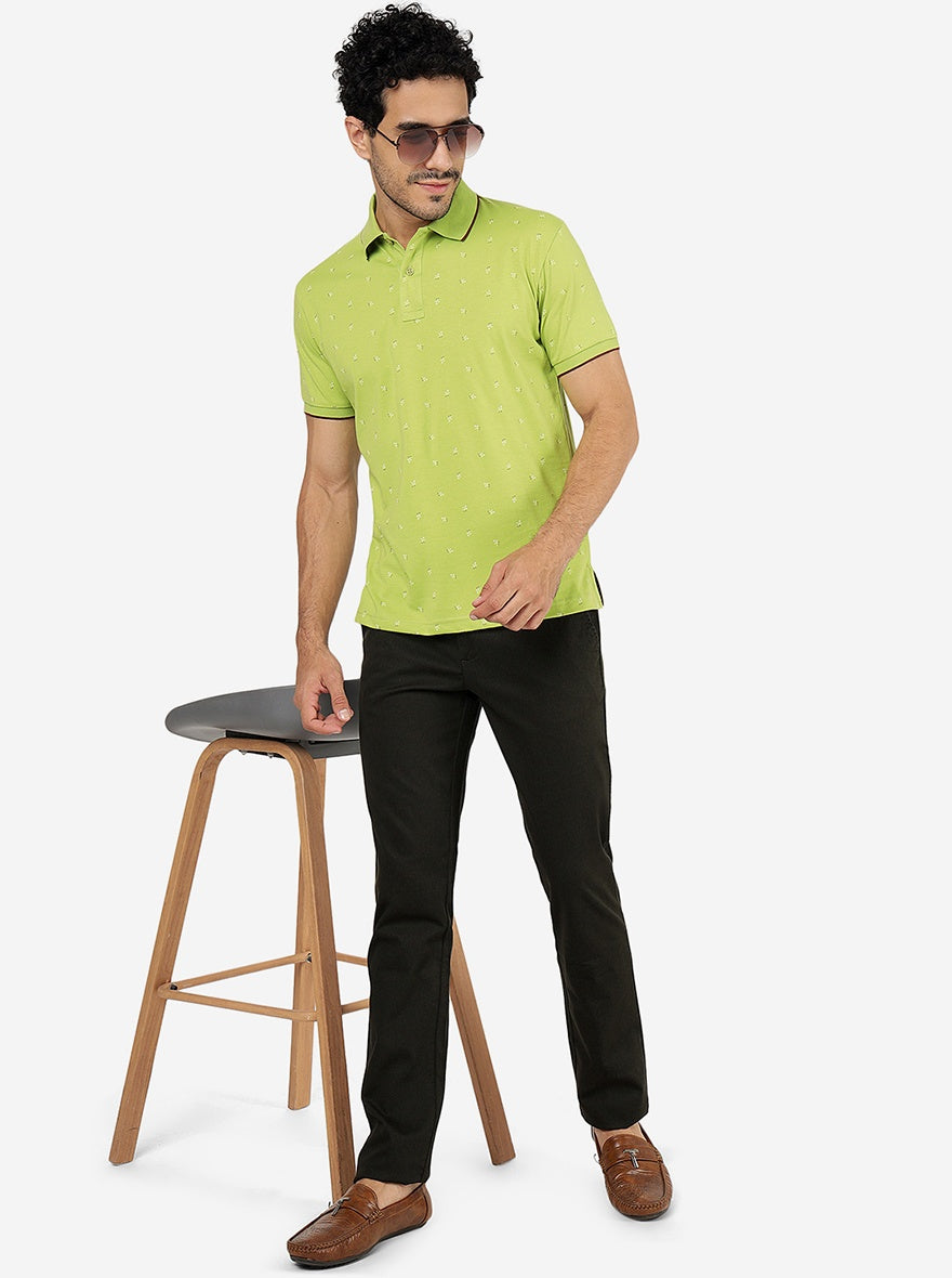 Green Printed Slim Fit Polo T-Shirt | Greenfibre